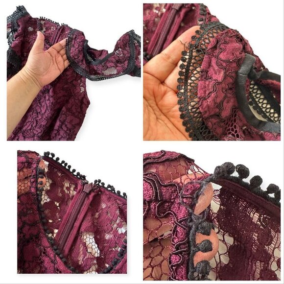 Alexis Philippe Lace Cold Shoulder Jumpsuit,  burgundy/ black,‎ Size S - Picture 14 of 16